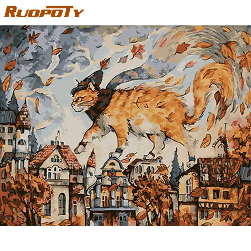 

RUOPOTY Cat DIY Painting By Numbers Kits Drawing Painting By Numbers Animals Acrylic Paint On Canvas For Room Artwork
