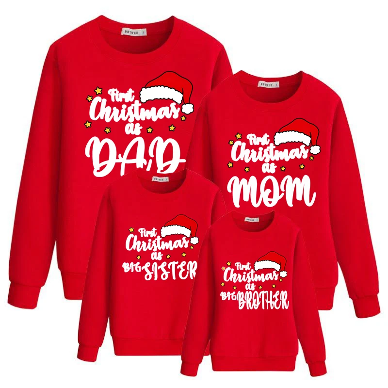 Одинаковые семейные толстовки Первое Рождество в качестве мамы папы брата и