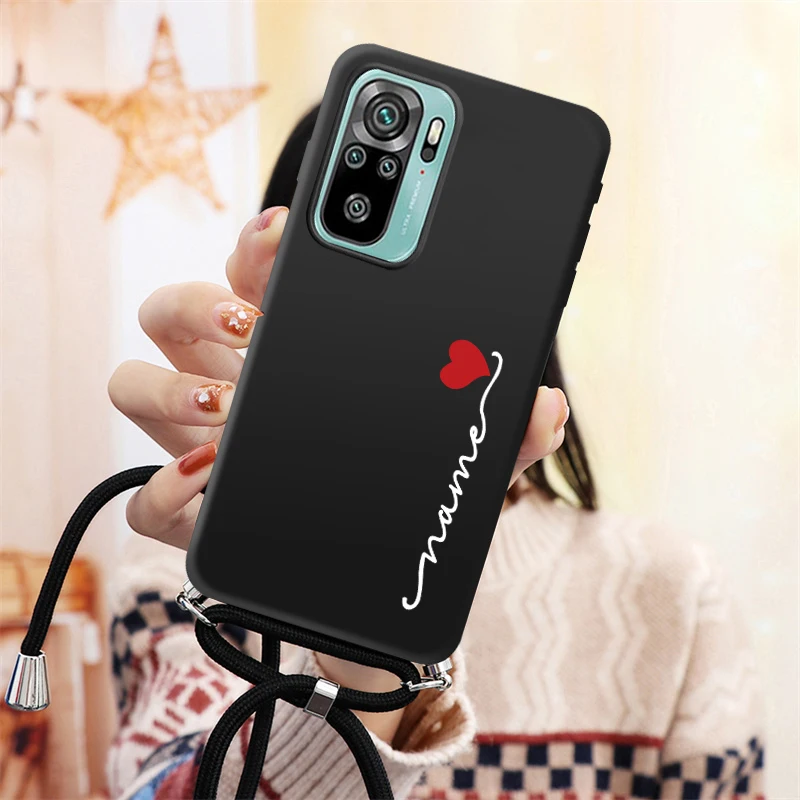 z imieniem i nazwiskiem Spersonalizowana miłość Silikonowe etui do Xiaomi Redmi Note 10 10S paskiem na smycz Pro Max