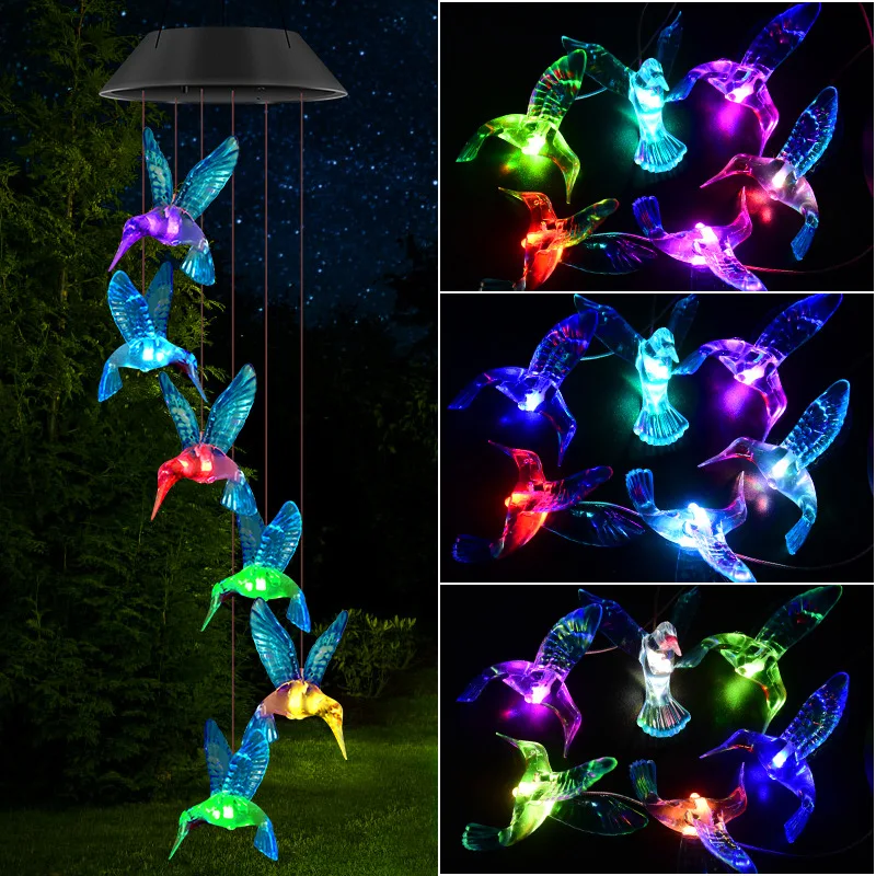 

Solar wind chime lamp Butterfly dragonfly hummingbird pendant lamp Garden landscape lamp