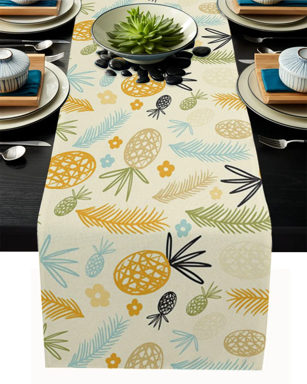 

Pineapple Yellow Art Summer Table Runner Party Wedding Centerpieces for Tables Home Hotel Decor Kitchen Dining Tablecloth
