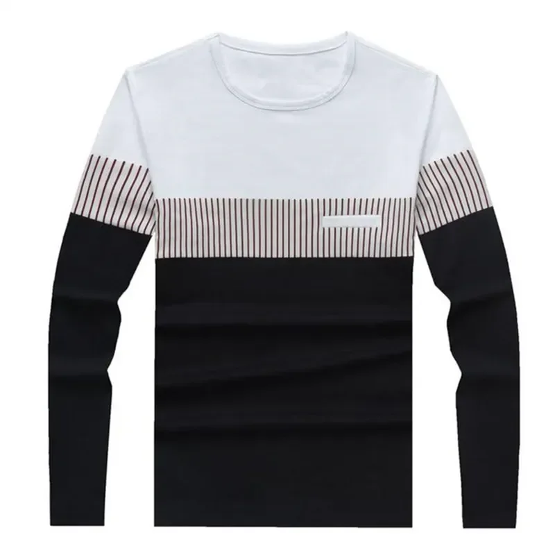 

T Shirt Men Cotton Long Sleeve O Neck Striped Mens TShirts Fashion Patchwork Causal Slim Fit T Shirt Man Brand Men Clothing