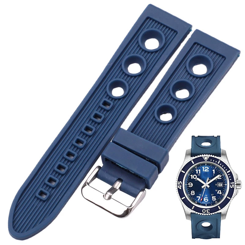 

Silicone Soft Watch band Strap 22mm Black Blue Women Men Waterproof Rubber Watchband Bracelet Stainless Steel Polished Buckle
