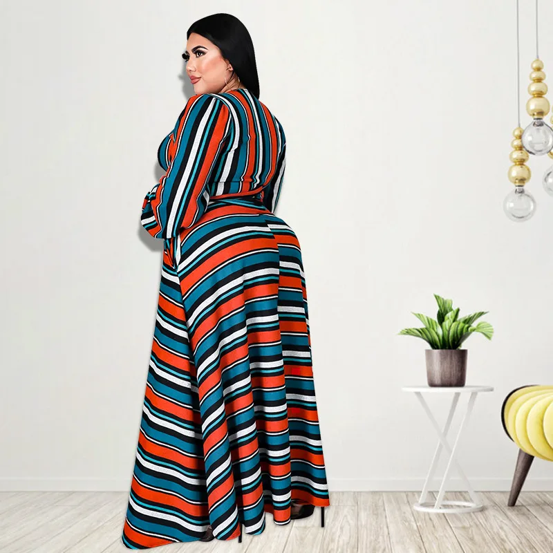 Plus Size Two Piece Dress Striped Bandage Tops And Skirts Female Luxury Party Dress Korean Style Outfit 2023 Spring Casual Sets