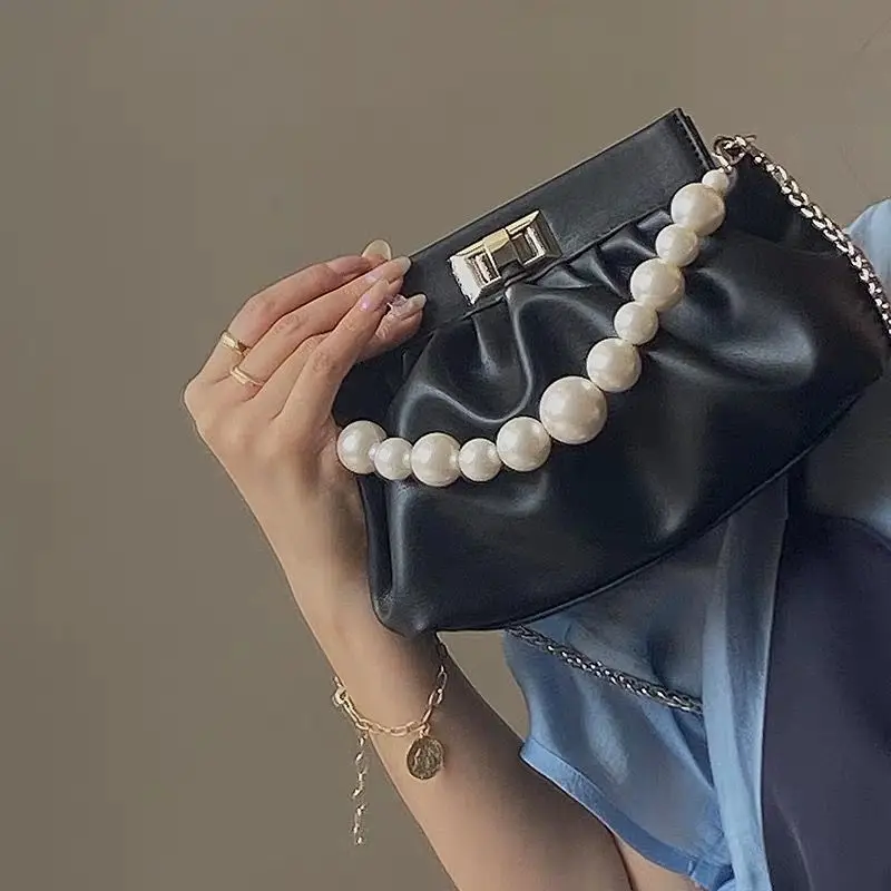 

Pearl Design Sweet Cloud Bags Small PU Leather Crossbody Bags For Women 2023 Solid Color Shoulder Handbags Female Cross Body Bag