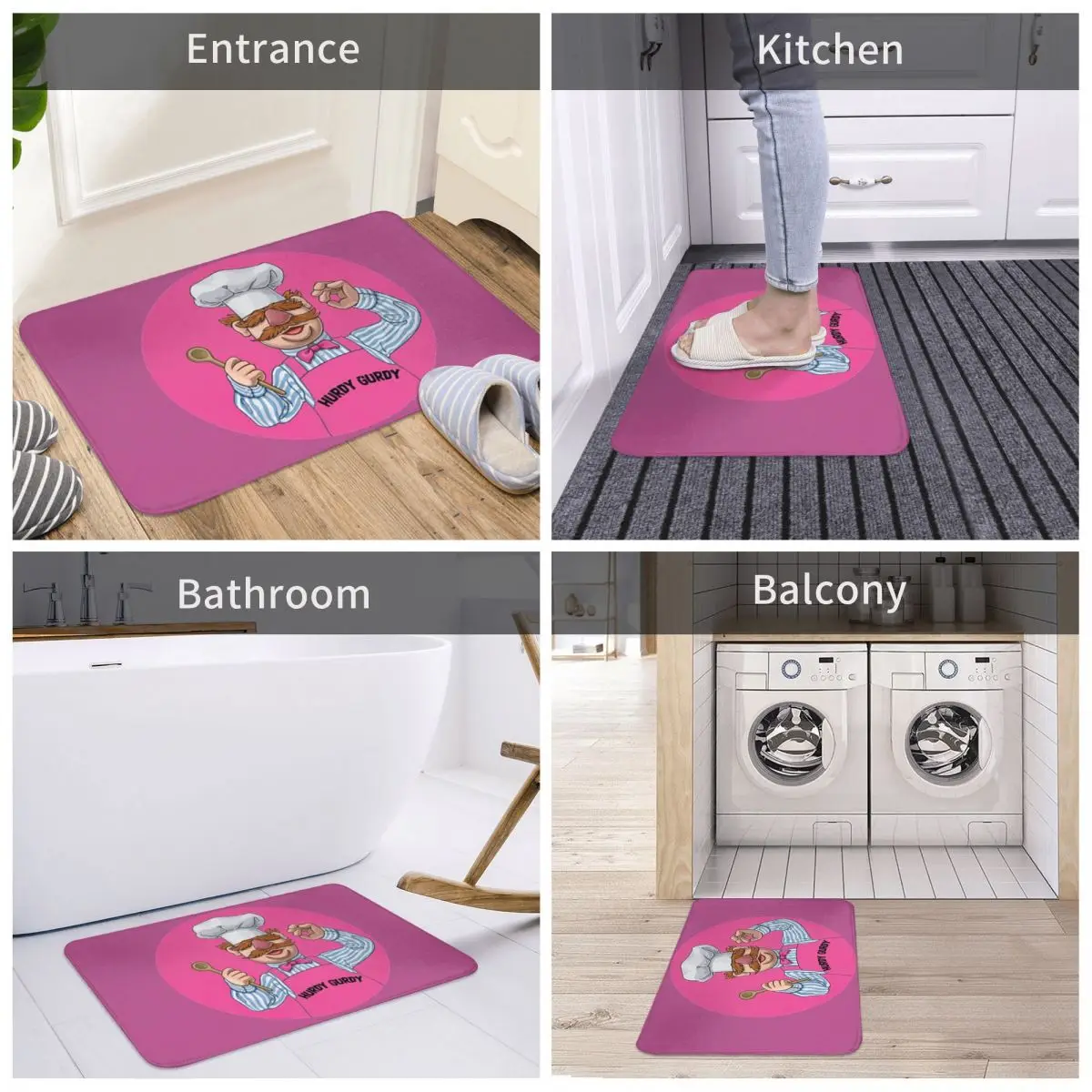 

Door Mat Hurdy Gurdy Bork Bork Microwave Chef Decor 3D Rug Carpet Bathmat Anti-slip Entrance Living Room Home Kitchen Bathroom