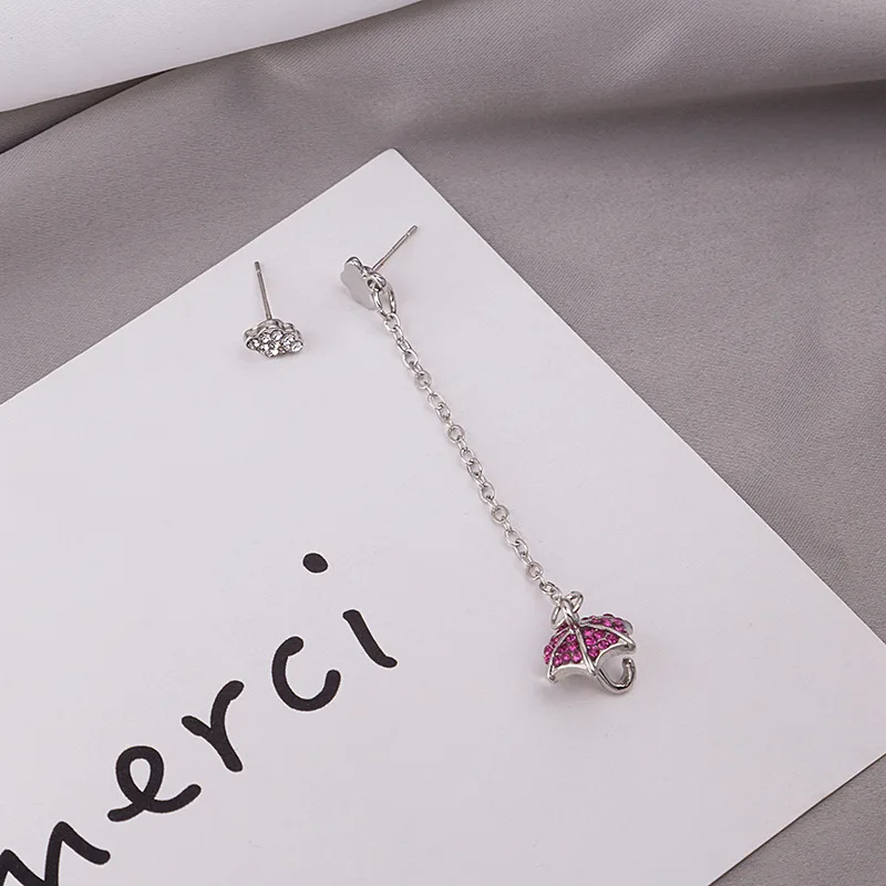 

925 Silver Needle Creative Diamond-studded Umbrella Earrings Cartoon Smart Asymmetrical Cloud Umbrella Long Earrings Moda 2020