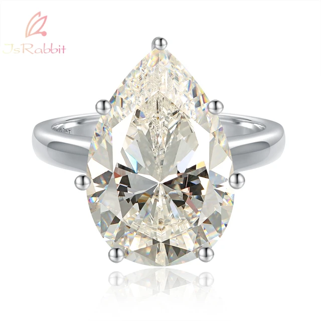 IsRabbit 18K White Gold Plated Pear Cut 8CT Created Moissanite Tech Synthetic Diamond Gemstone Ring Luxury Jewelry Drop Shipping 1
