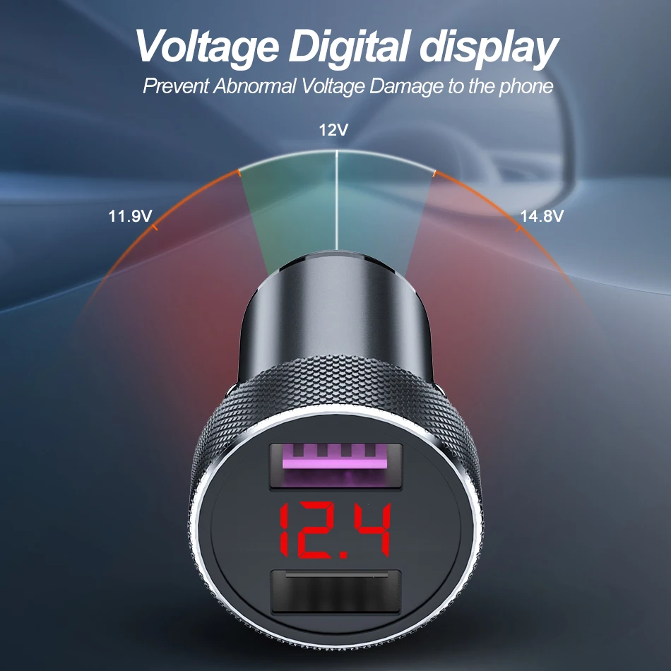 qc 3 0 metal dual usb phone car charger led digital display for iphone xiaomi samsung huawei quick charging voltage monitoring free global shipping