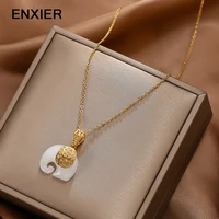 enxier fashion elegant jade elephant pendant necklace woman 316l stainless steel metal chain jewelry accessories ladies gift