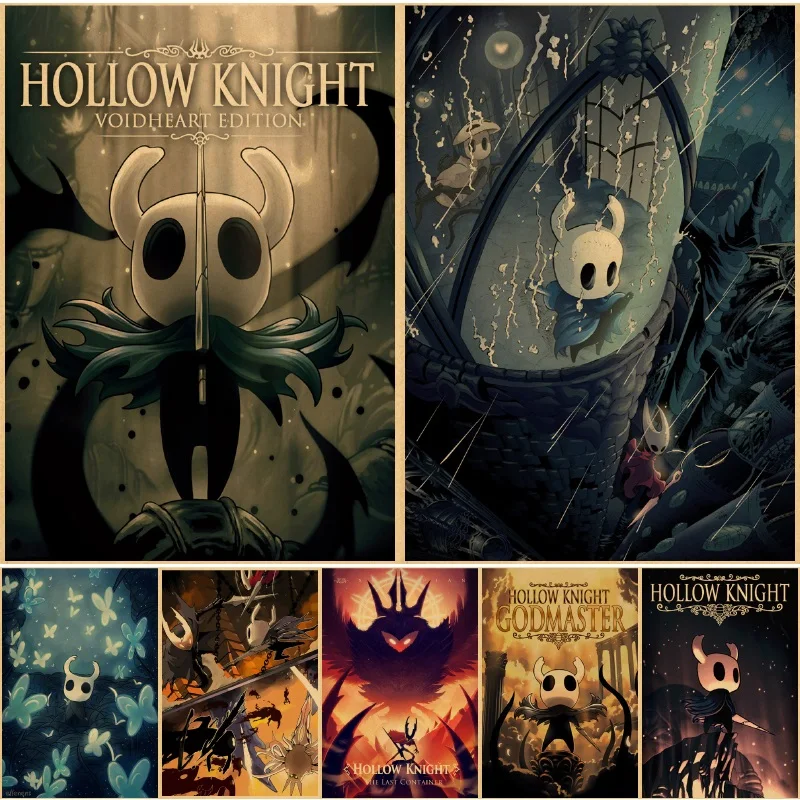 

Cartoon Hollow Knight Poster Classic Japanese Anime Retro Poster Kraft Paper Prints Wall Art Home Room Decor Vintage Painting