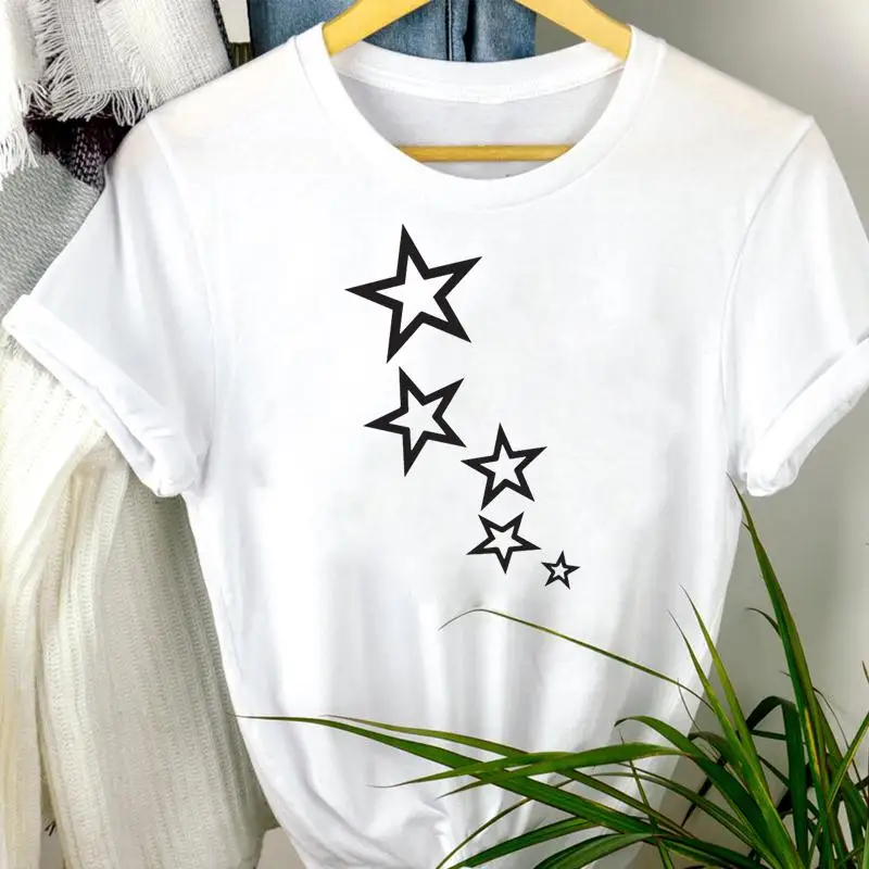 

Women Kawaii Pretty 90s Star Ladies Simple Casual Fashion Short Sleeve Summer Print Tshirt Nice Tee Top Graphic T-shirt