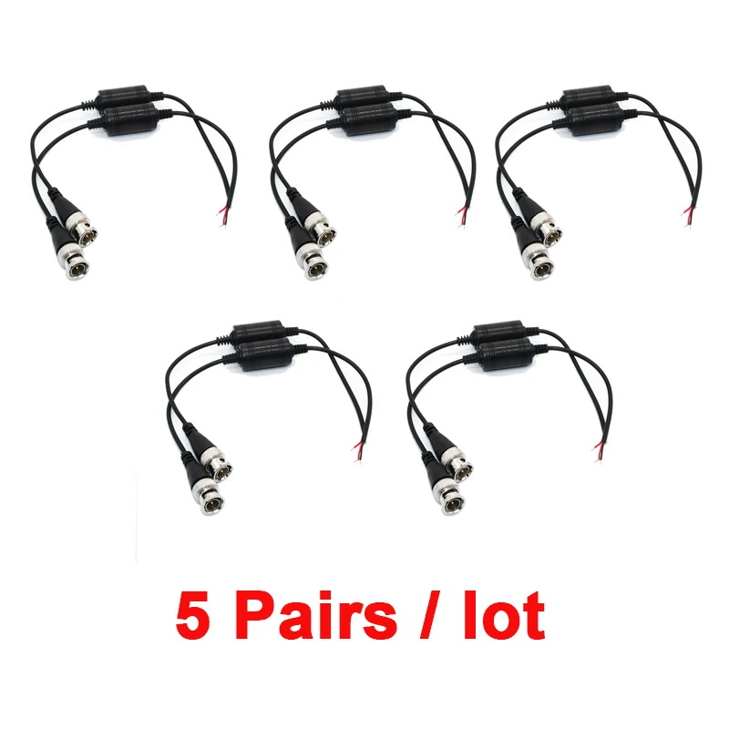 5Pair(10pcs) HD Twisted Pair Transmitter Waterproof Passive BNC Video Balun Cat5 UTP Cable transmission for CCTV ABS Plastic