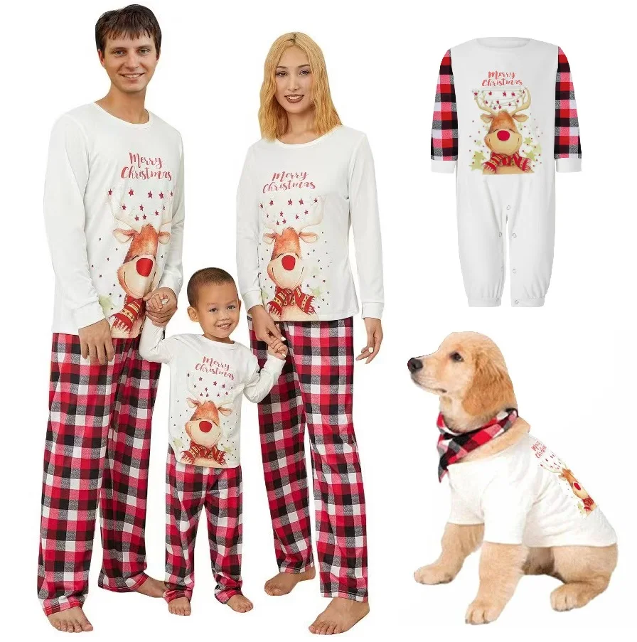 2022 Christmas Family Matching Pajamas Sets Xmas Couples Mommy and Me Pj's Clothes Cute Deer Father Mother Kids Baby Dog Pyjamas