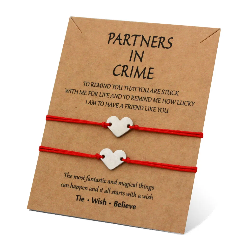 A SET-Heart Partners in Crime Bracelets Stainless Steel Charm Adjustable Jewelry Women Men Unisex Gift Drop Shipping