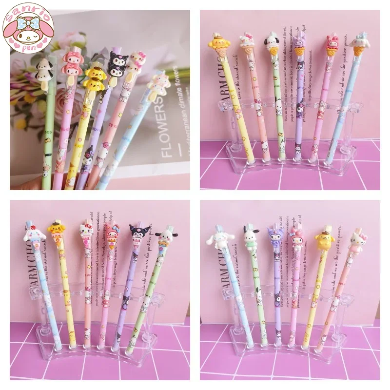 

Sanrio 12/24 шт. гелевая ручка канцелярские принадлежности Kuromi Cinnamoroll Hello Kitty Melody Мультяшные милые ручки для студентов Синие Школьные принадлежности