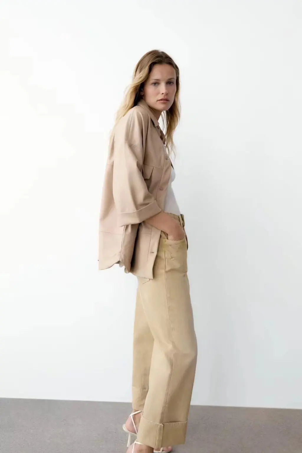 MOLAN Fashion Woman Leather Jacket Za Pu Coat Camel Singal Breasted Chic Pockets High Street Outwear Top Female PU Coat