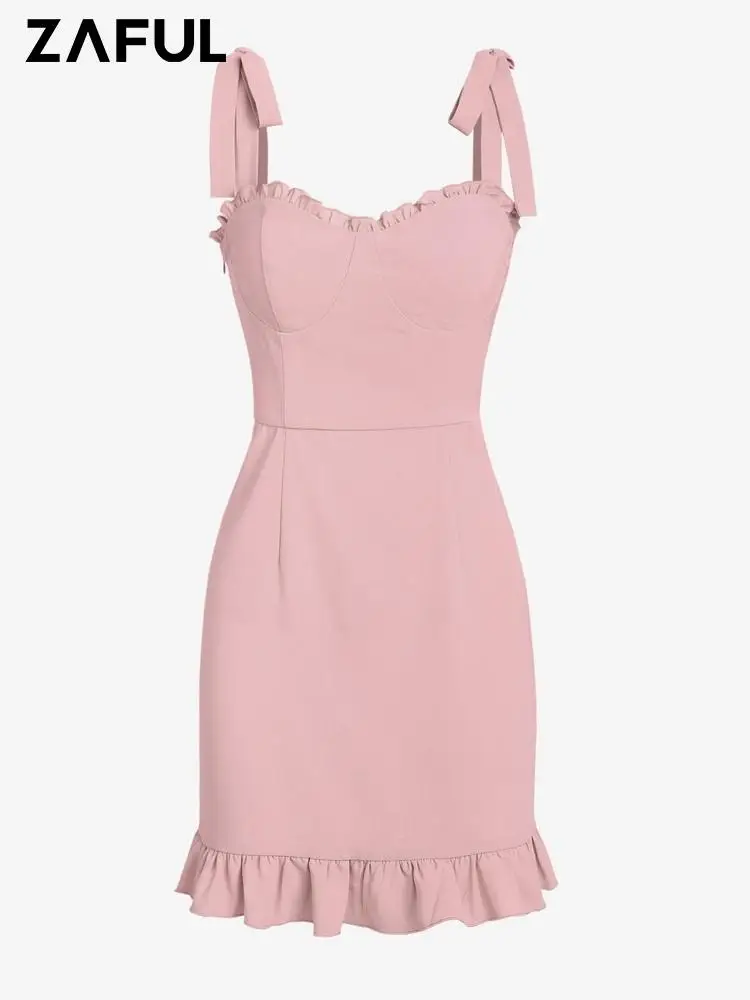 

Женское мини-платье с рюшами, на завязках