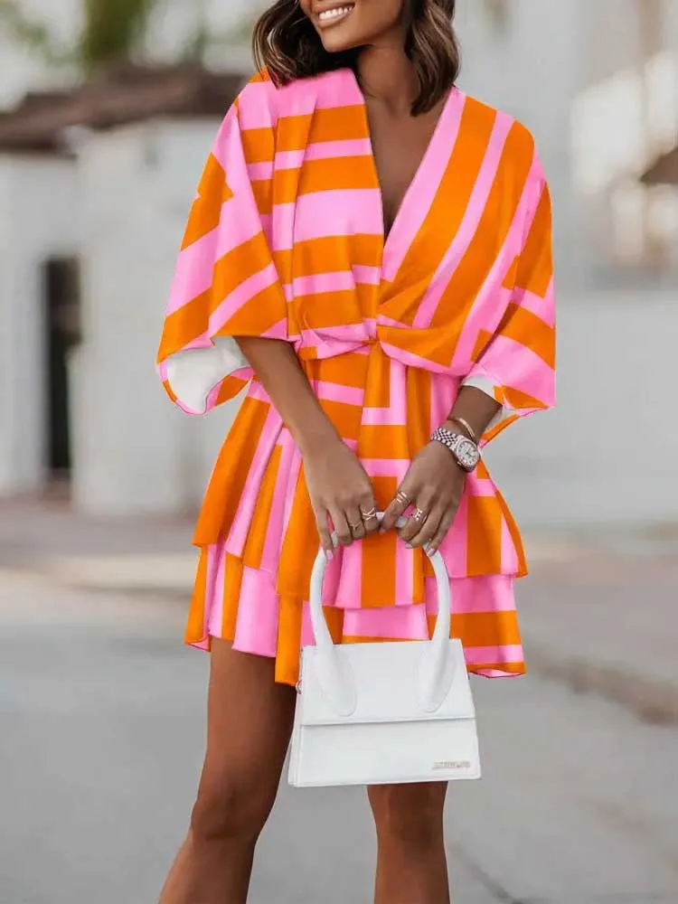 Женское свободное платье с цветочным принтом Короткие вечерние платья мини