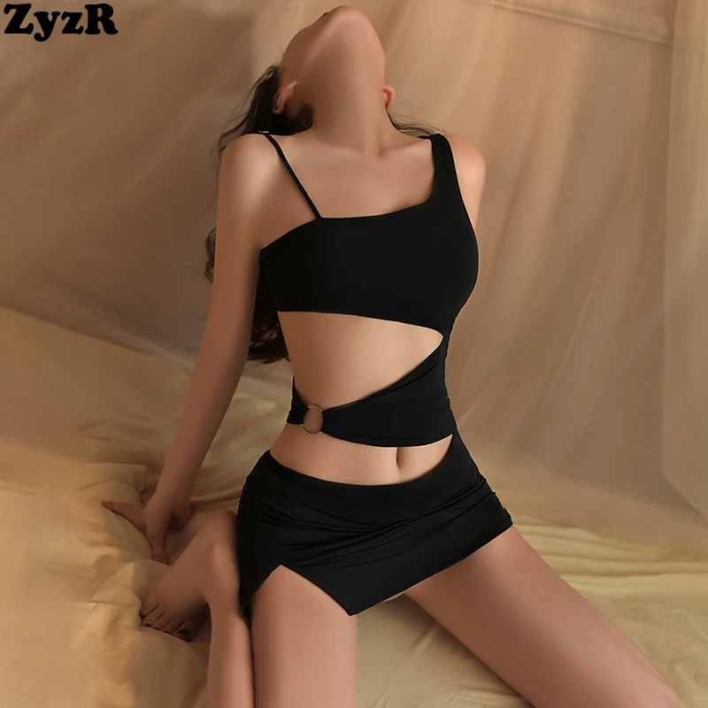 

ZyzR ночной клуб девушка сексуальная черная одежда Униформа соблазнительное белье Женская Вельветовая ночная рубашка пижама наряд эротичес...