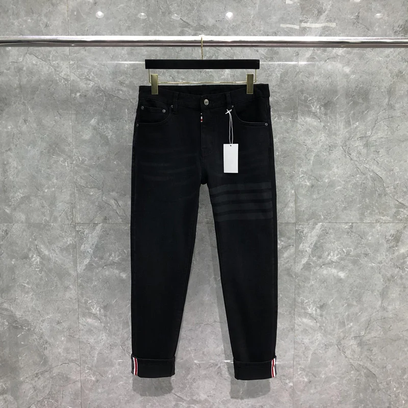 

Hole THOM Men's Original Design Luxury Four Seasons High-end Black Jeans Famous High Quality Stretch Denim TB Trousers