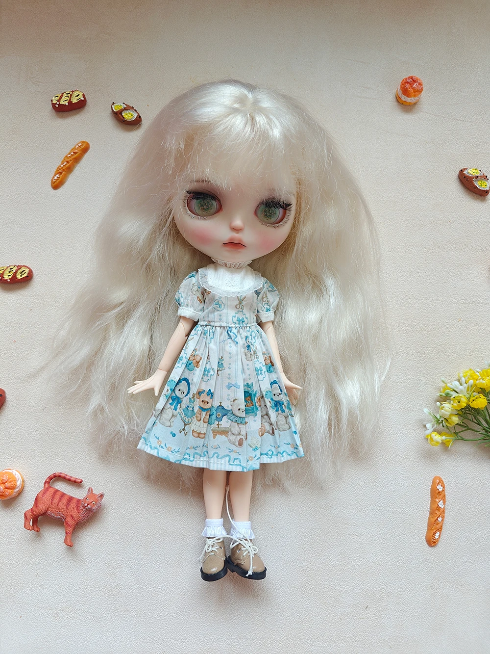 Одежда для куклы Блайт новое классическое платье ручной работы с милым медведем