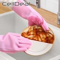 1 pair silicone gloves dishwashing scrubber dish washing rubber scrub gloves kitchen cleaning gadgets household supplies