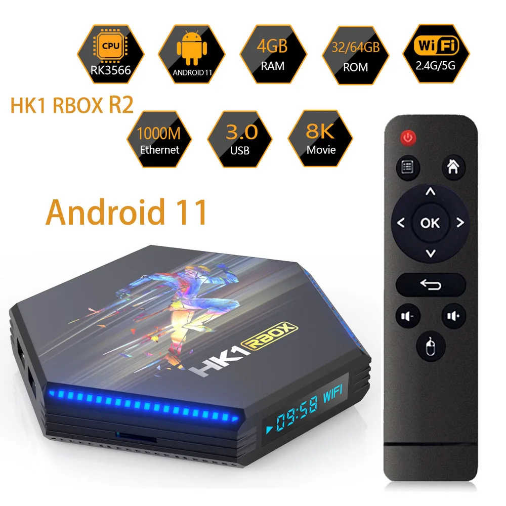 

Приставка Смарт-ТВ HK1 RBOX, Android 11, Rockchip RK3566, Двойной Wi-Fi, 2,4 ГГц, 1000 МБ, 4 Гб ОЗУ, 64 ГБ, ТВ-приставка 8K, медиаплеер DDR4 HK1RBOX