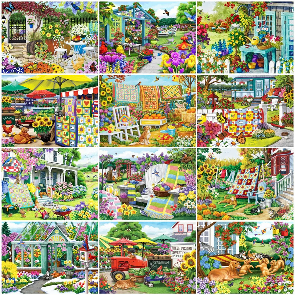 

HUACAN Paint By Number Garden Scenery Handpainted Wall Art DIY Frame Flower Landscape Drawing On Canvas Home Decoration 75x60cm