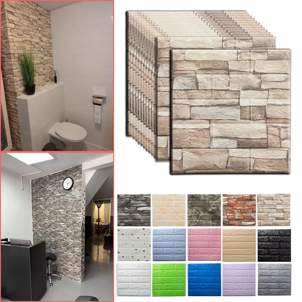

20/45pcs Foam 3D Wall Stickers Self Adhesive Panel Home Decor Living Room Bedroom House Decoration Bathroom Brick Wallpaper