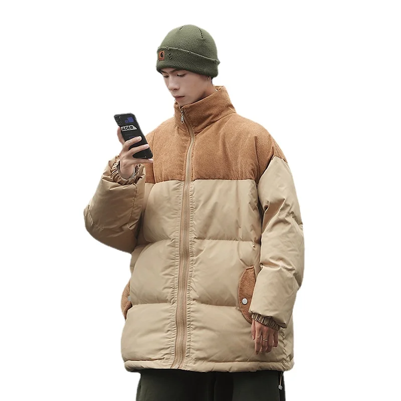 Stitching Corduroy Stand-up Collar Winter Coat Japanese Retro Tooling Bread Clothing Plus Size Thickened Warm Jacket Men