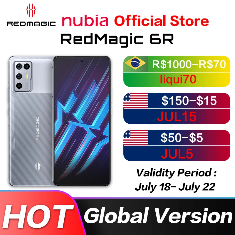 Global Version Nubia RedMagic 6R Gaming Smartphone 12GB RAM 256GB 6.67'' Snapdragon 888 Octa Core 64MP Quad Camera Red Magic 6R