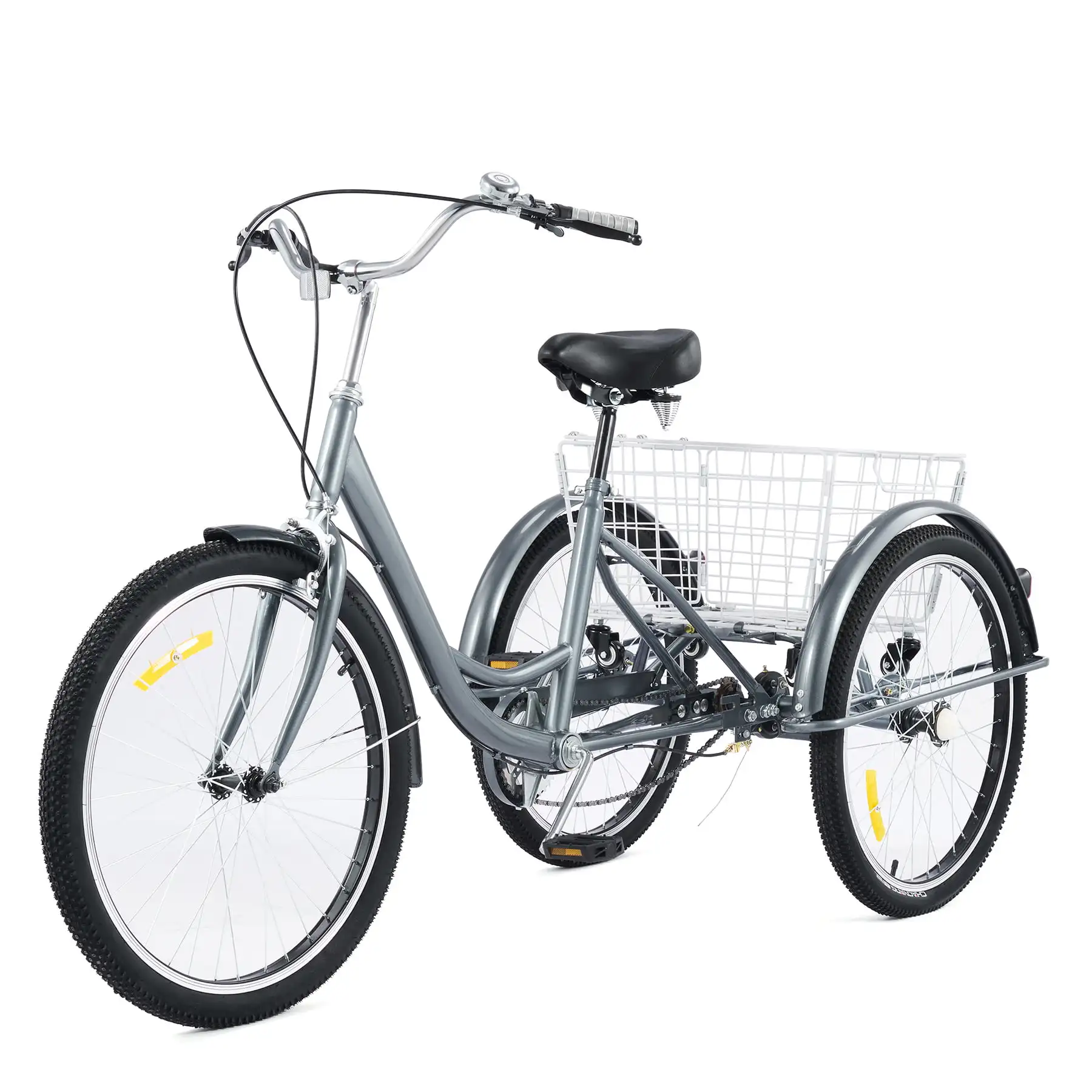 

24inch Adult Tricycle w Removable Basket 3 Wheel Bike for Men Women, Gray