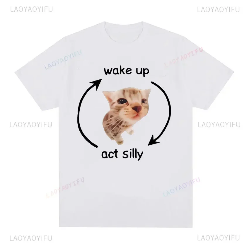 Смешная Милая футболка с рисунком кота графическим принтом пробуждением актом