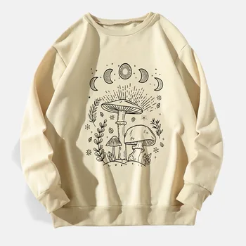Vintage Sweatshirt 2022 Spring Sun Mushroom Cartoon Print Women Pullover Sweatshirts Harajuku O-neck Long Sleeve Pullovers Tops 1