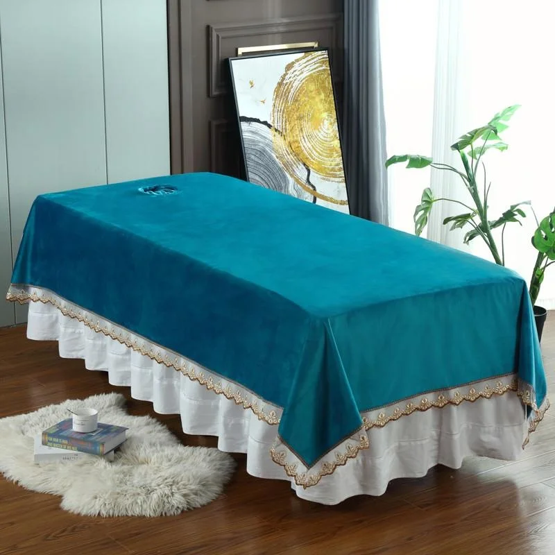 Thickened Four Seasons High-Grade Dutch Velvet Solid Beau Bed Sheet Single Foot Bath Massage Spa with Holes
