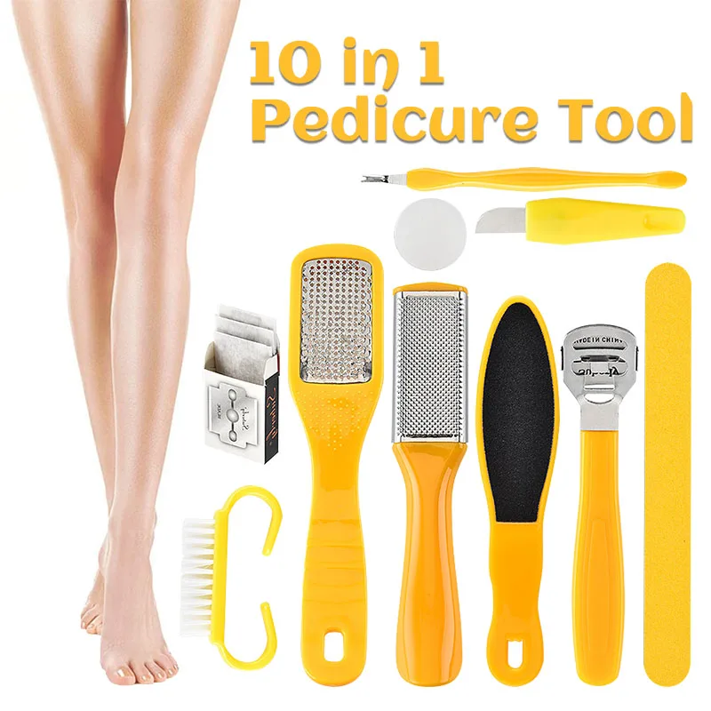 10 In 1 Foot File Remover Feet Exfoliating Foot Care Foot Scrubber Cleaner Professional Pedicure Tools Kit