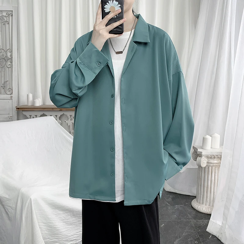 

Privathinker Long Sleeve Shirt Loose Versatile Men Korean Edition Solid Color Coat Single Breasted Blouse Male Streetwear Shirts