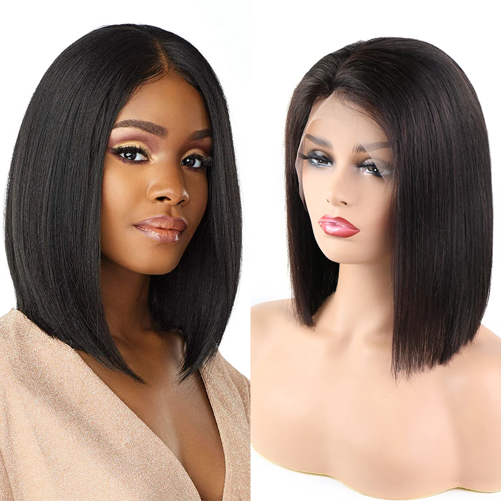 HD Transparent Lace Frontal Human Hair Wigs Pre Plucked Brazilian Straight Bob 13x4 Lace Front Human Hair Wigs for Black Women