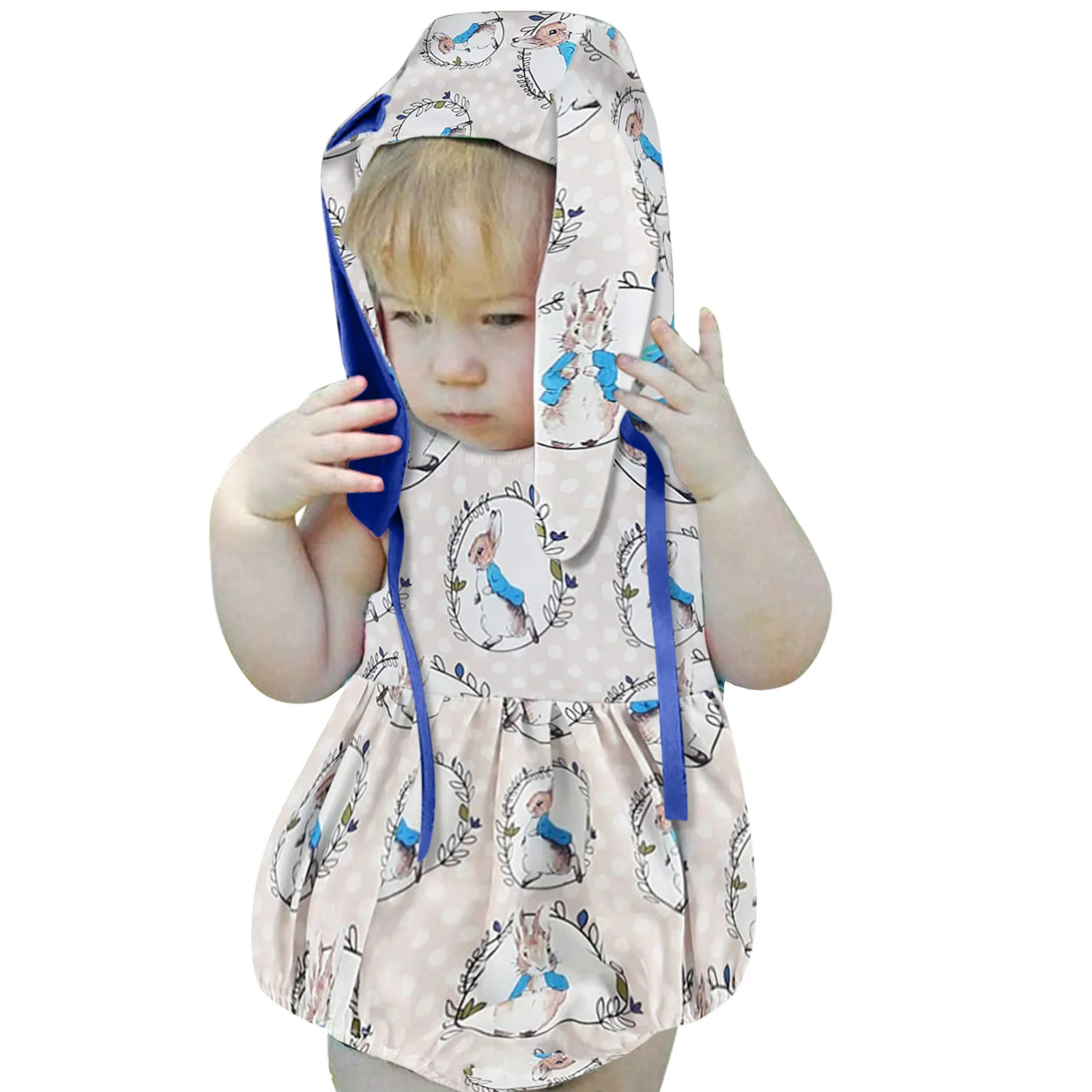 

Printed Girls Ears Baby Rabbit Cartoon Hat Romper Infant Set Easter Rabbit Bodysuitt Girls Romper&Jumpsuit