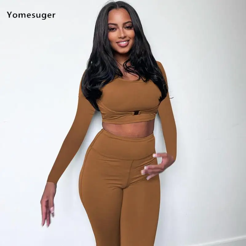 

Yomesuger Casual 3 Piece Set Women Fashion Long Sleeve Crover-Up+Halter Tank Top+Flare Pant Suits 2024 Street Outfits Tracksuits