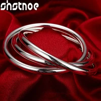 925 sterling silver three circle bangle bracelet for man women jewelry fashion wedding engagement party gift