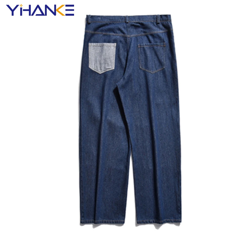 YIHANKE Colour Block Cargo Jeans Patchwork Jeans High Street  Vintage Jeans Men Distressed Baggy Jeans Top Quality Streetwear
