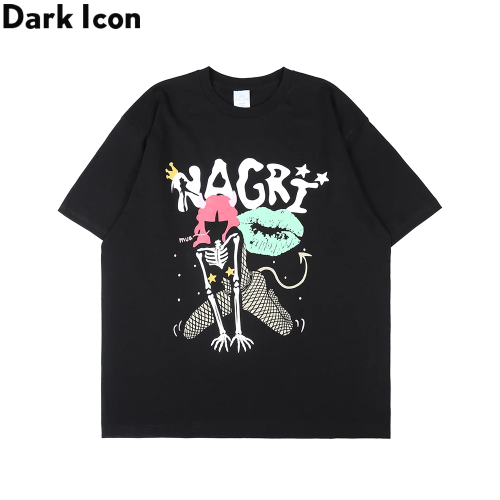 

Dark Icon Skeleton Hipster Tshirt Men Summer Streetwear Cotton Tee Shirts Male Top