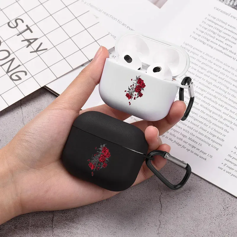 Красный чехол для наушников Airpod с изображением Иисуса Креста красной розы