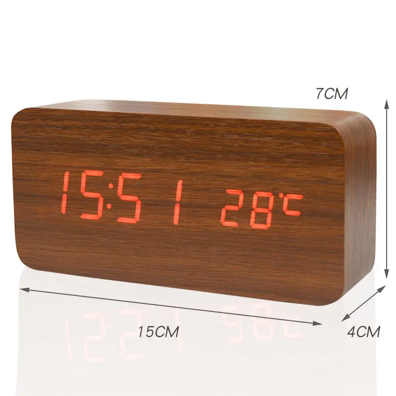 

Manufacturer Direct Selling Creative Wood Clock Mute Voice Controlled Perpetual Calendar LED Alarm Second Temperature