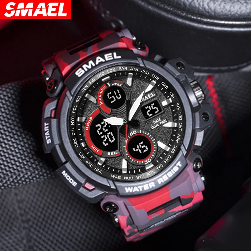 

SMAEL Camouflage Military Watch Men Waterproof Dual Time Display Mens Sport Wristwatch Digital Analog Quartz Watches Male 1708