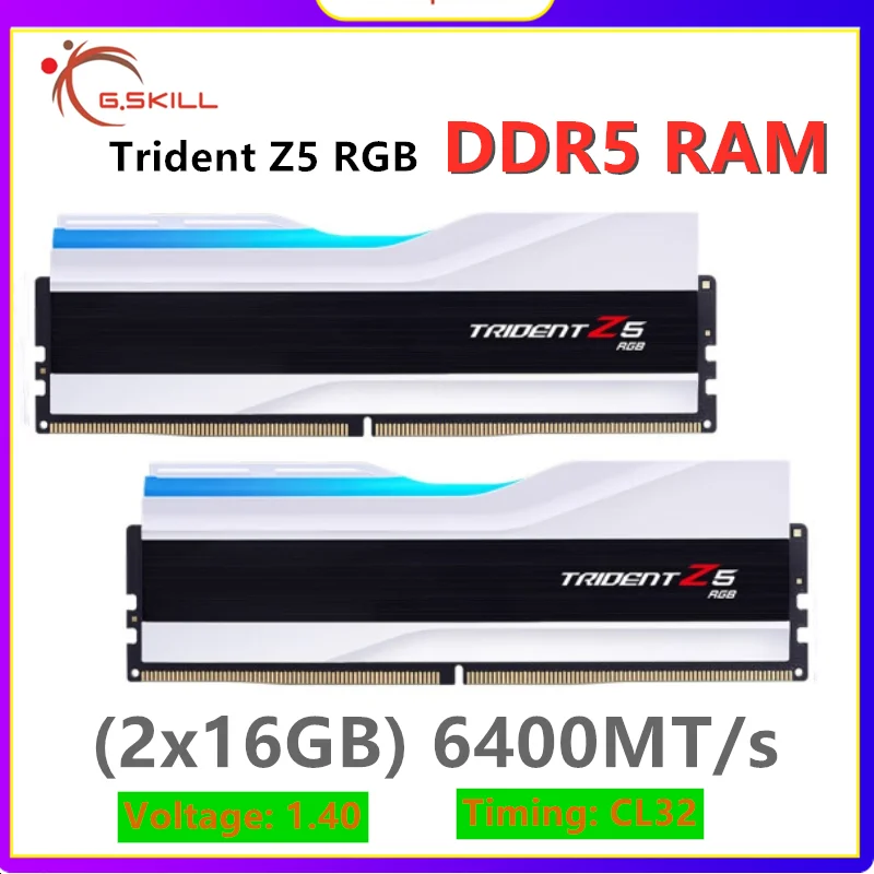 G.SKILL Trident Z5 RGB (Intel XMP 3 0) DDR5 RAM 32GB (2x16GB) 6400MT/s CL32 Desktop Memory UDIMM белый/черный/серебристый