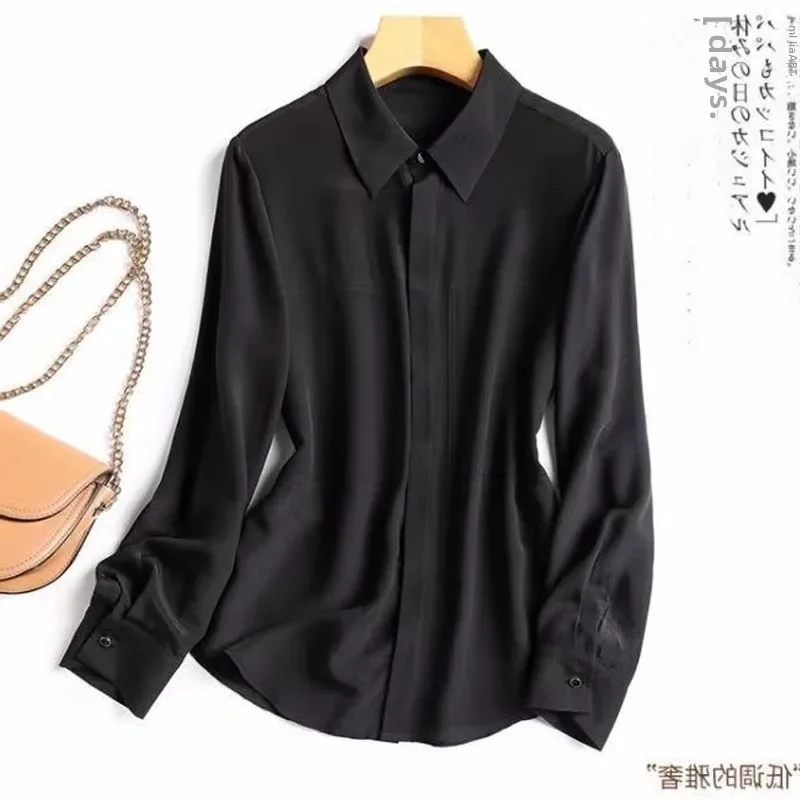 Элегантная утягивающая женская шелковая рубашка с длинными рукавами модная