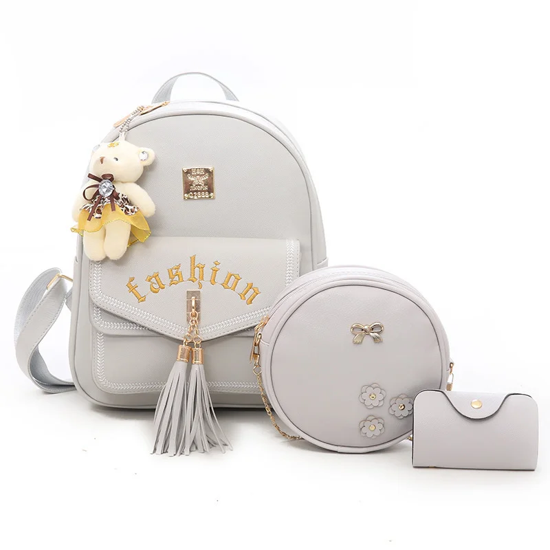 

Fashion Personality Three Piece Set Women's PU Student Girl Shopping Party Travel Fashion Backpack Zero Wallet